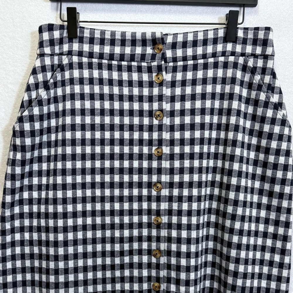 DownEast Women's Isabella Navy Gingham Button Down Pencil Skirt Size L Stretch - Picture 4 of 10